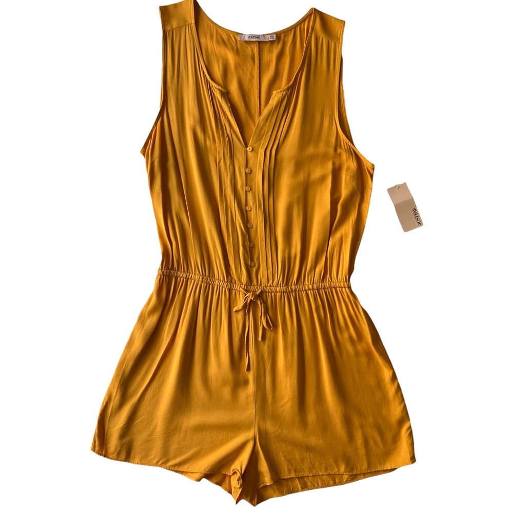 Mustard Yellow Romper Sleevess and Shorts Working Buttons Elastic Waist